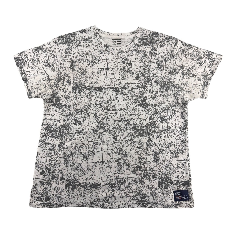 Phat Farm Mens Large Splatter Print Graphic T-Shirt Grey White Streetwear Tee